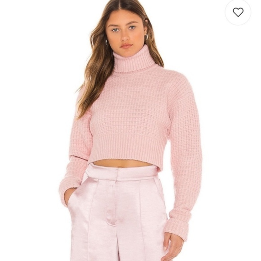 For Love & Lemons  ‘Madeline’ Turtleneck Crop Sweater  large pink waffle knit